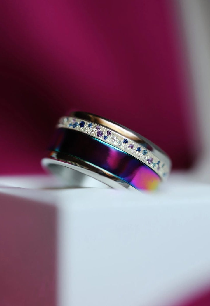 🌈 Innenring (2/3 Addon) aus 925 Silber „Himmel Glanz“ mit einer leuchtenden Regenbogen Beschichtung für deinen mood Ring