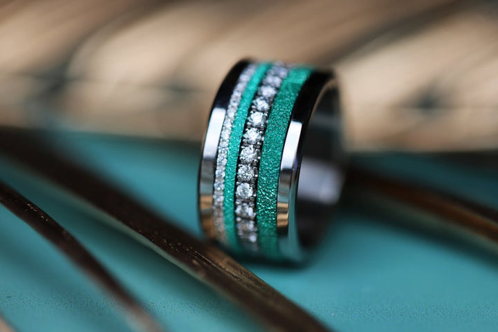 🏝️ Set of 2 inner rings (mini addons) in 925 silver "Siwa" intense glitter green finish for interchangeable mood ring