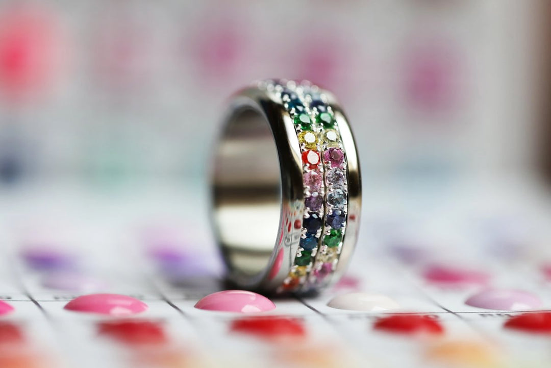 💍 Inner ring (medium addon) "Aura Rainbow" in 925 silver set with zircons