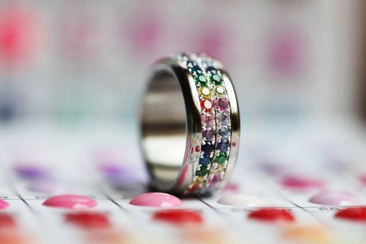 💍 Inner ring (medium addon) "Aura Rainbow" in 925 silver set with zircons