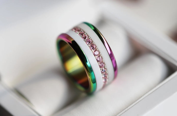 Base small arrondie polie "Rainbow" en acier inoxydable pour bague mood interchangeable