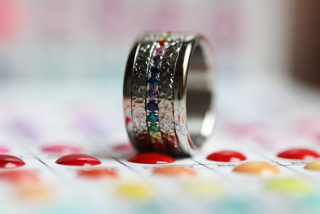 💍 Inner ring (medium addon) "Aura Rainbow" in 925 silver set with zircons