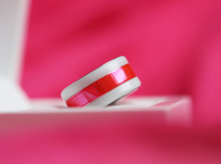 💕 Inner ring (2/3 addon) in 925 silver "Punche" Flashy pink finish for interchangeable mood ring