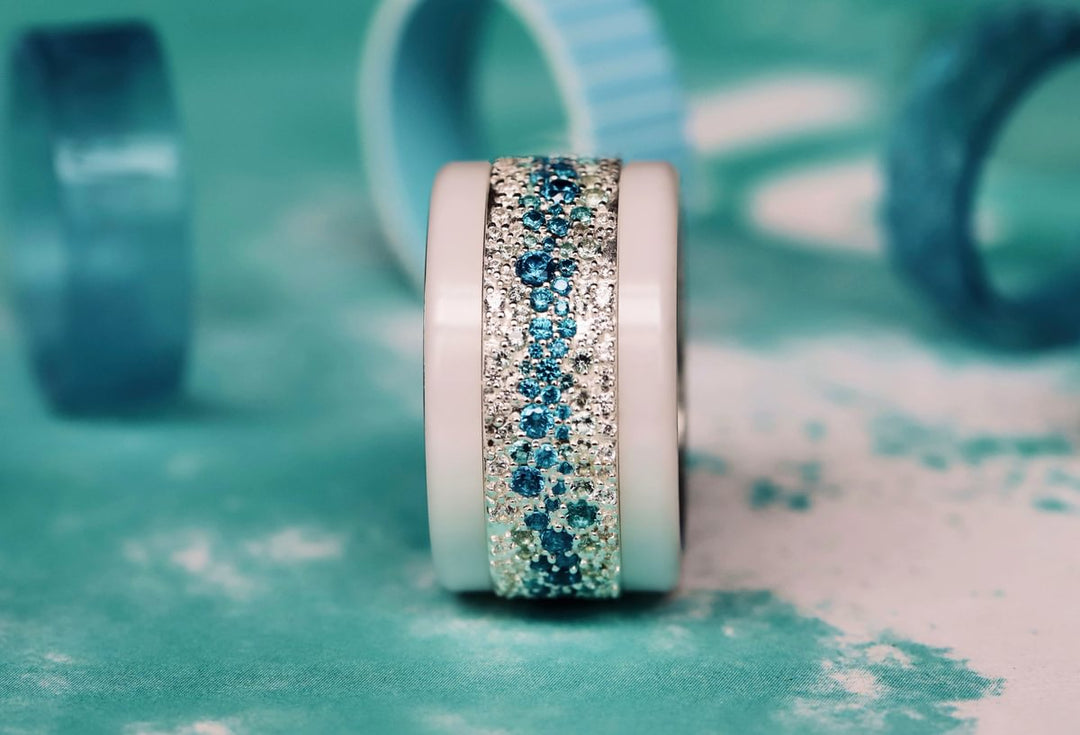 Anneau (addon) en argent Summer entièrement serti de zircons pour bague mood interchangeable
