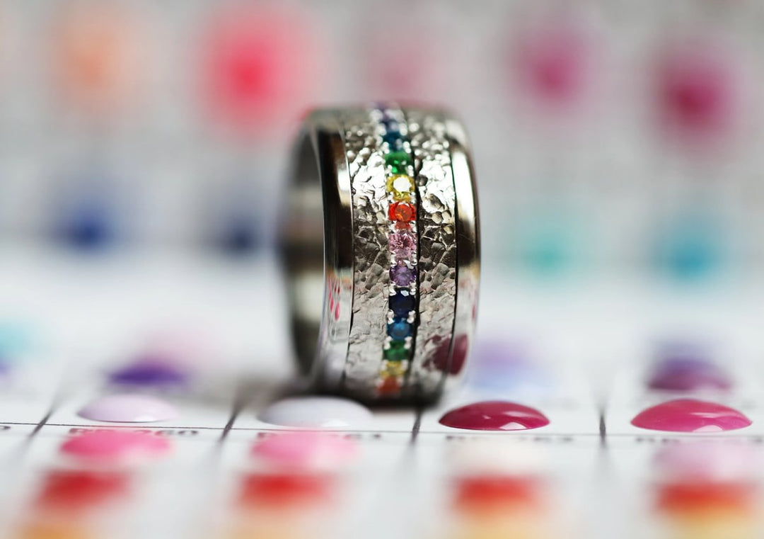💍 Inner ring (medium addon) "Aura Rainbow" in 925 silver set with zircons
