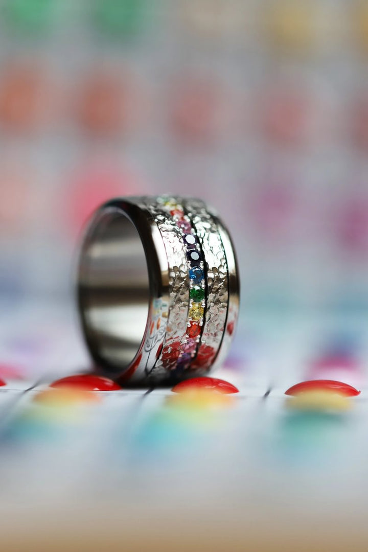 💍 Inner ring (medium addon) "Aura Rainbow" in 925 silver set with zircons