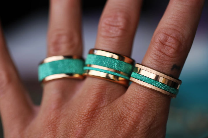 🏝️ Set of 2 inner rings (mini addons) in 925 silver "Siwa" intense glitter green finish for interchangeable mood ring