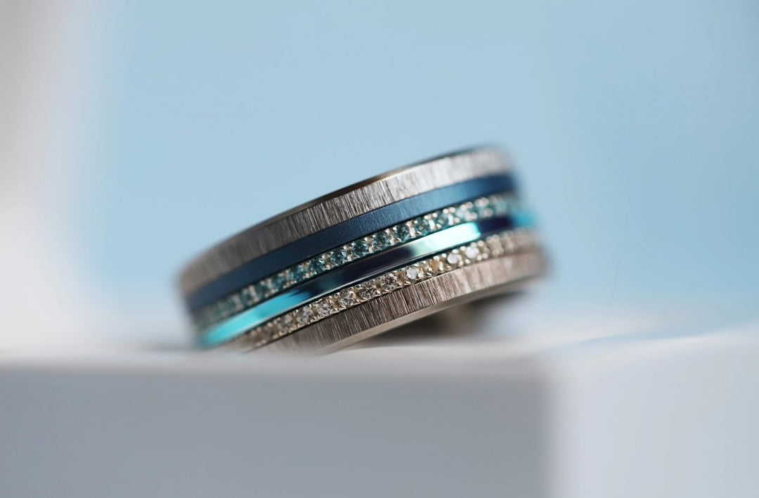 🩵 Pack de 2 anneaux (Addon Mini) en argent 925 "Sky" finition bleu ciel poli pour bague mood interchangeable