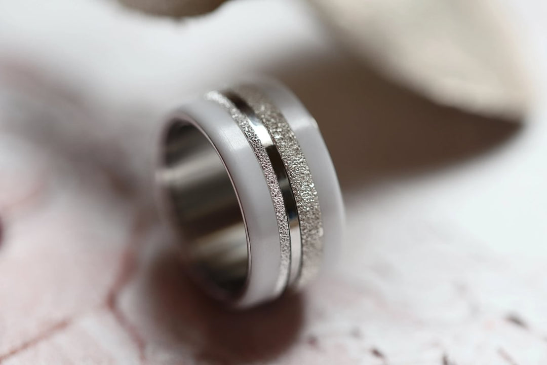 Set von 2 Innenringe (Mini Addons) aus 925er Silber "Ewiger Schnee" Glitter Ausführung  für auswechselbaren mood Ring