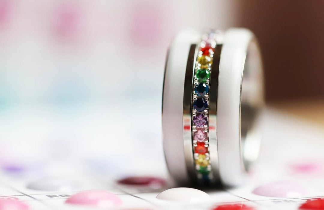 💍 Inner ring (medium addon) "Aura Rainbow" in 925 silver set with zircons