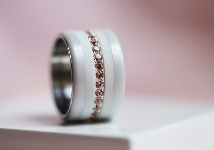 💍 Innenring (Medium Addon) "Aura Kabricot" aus 925er Silber mit apricotfarbenem Zirkonia Steine besetzt serti de zircons abricots