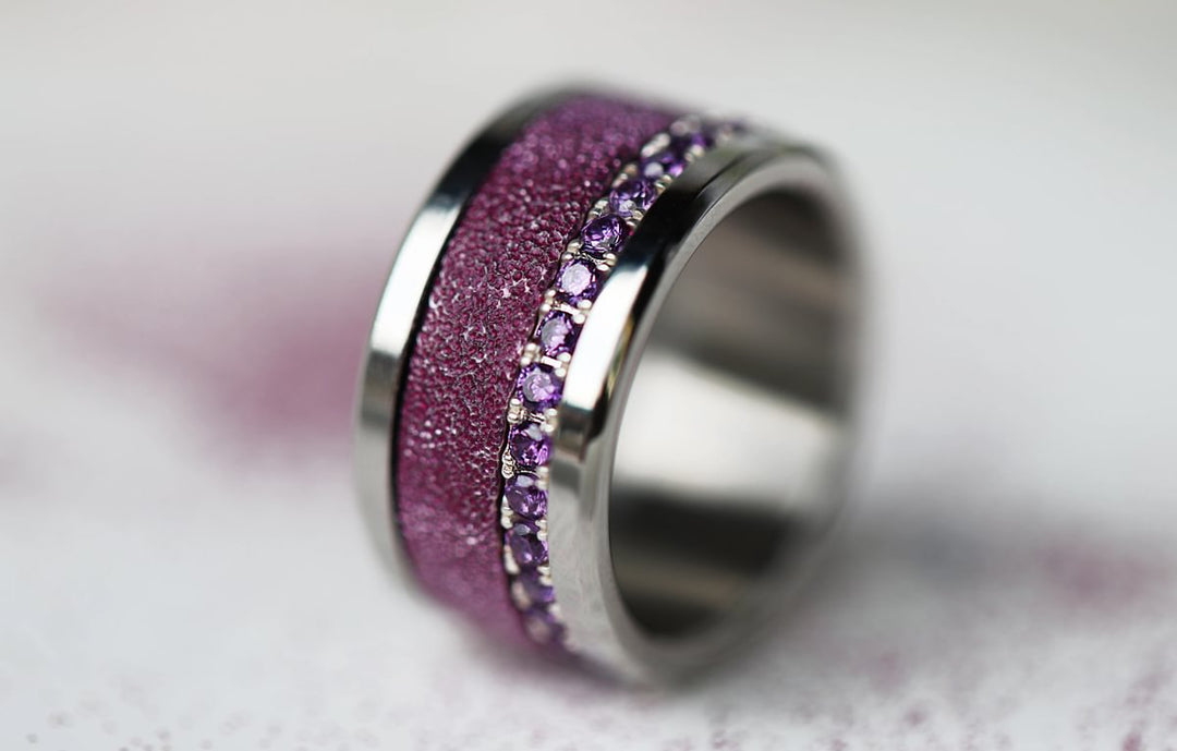 🍇 Inner ring (2/3 addon) in 925 silver "Cassis" glitter purple finish for interchangeable mood ring