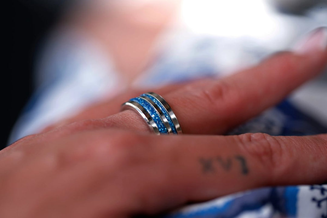Blue moon 🌘 set of 2 inner rings (mini addons) in 925 silver with blue enamel coating - glitter