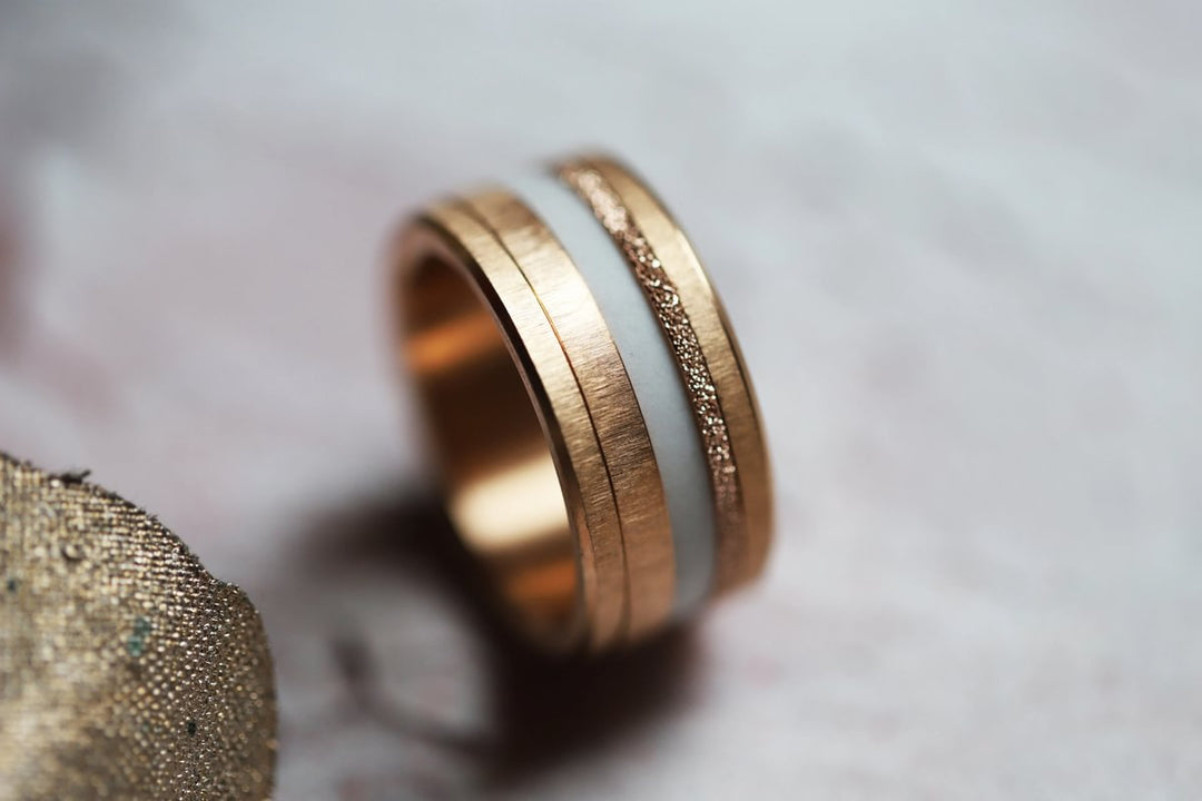 Pack de 2 anneaux(Addon Mini) en argent 925 "Neige éternelle" finition glitter rose gold pour bague mood interchangeable