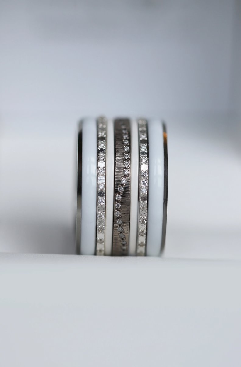 🤍 Anneau (pack de 2 minis) en argent 925 "White" finition blanche pour bague mood interchangeable