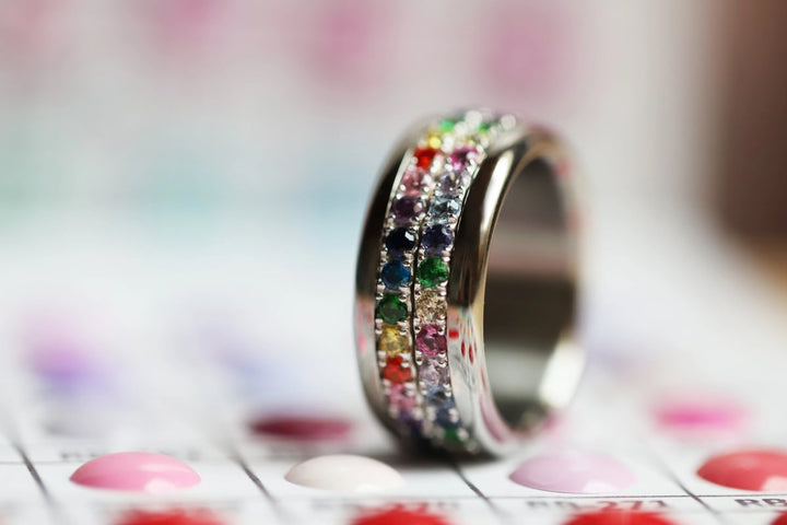 💍 Inner ring (medium addon) "Aura Rainbow" in 925 silver set with zircons
