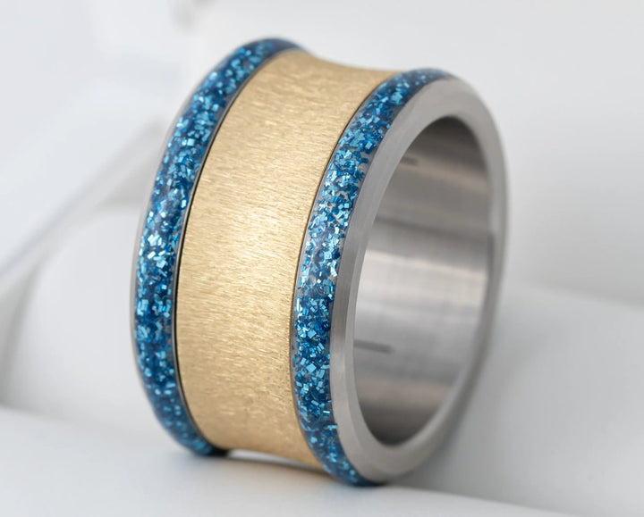 Large "Blauer Mond" Fassung mit blauen pailletten Rändern aus Emaille (13mm)  🌙