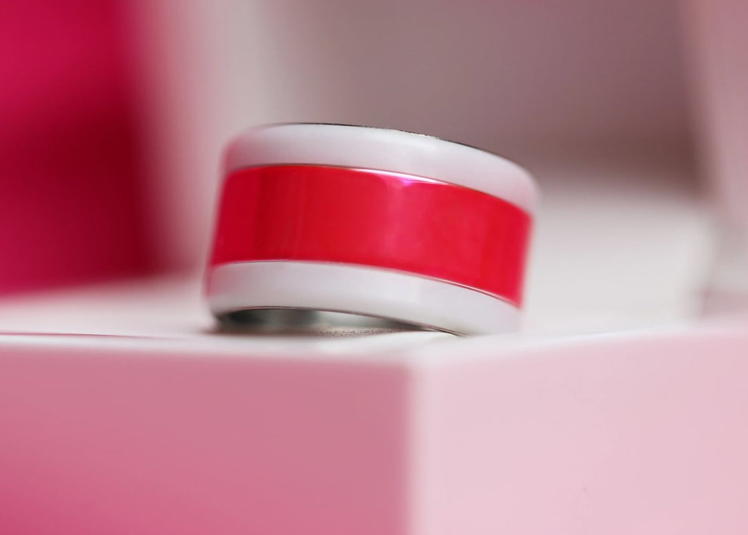 💕 Inner ring (addon) in 925 silver "Punche" Flashy pink finish for interchangeable mood ring