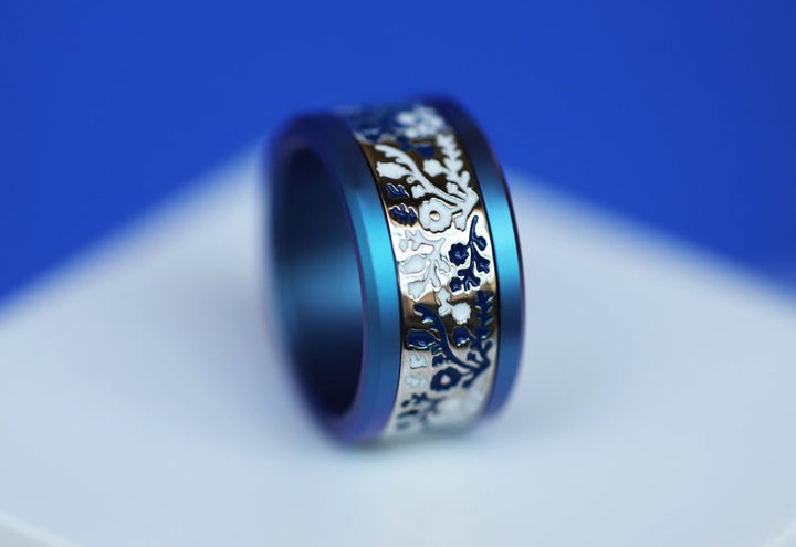 Inner ring (addon) in 925 silver "Hongria" polished finish with white and blue enamel coating for interchangeable mood ring