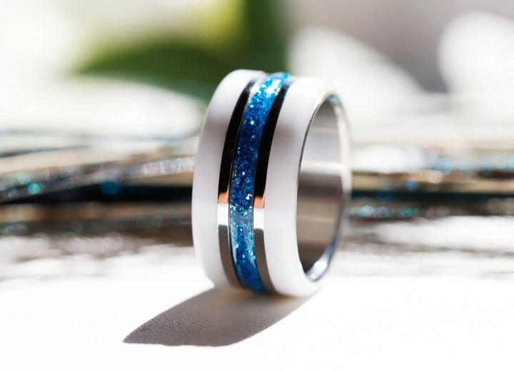 Blauer Mond 🌘 Innenring (Medium Addon) aus 925er Silber mit blauer Emaillebeschichtung - Pailletten