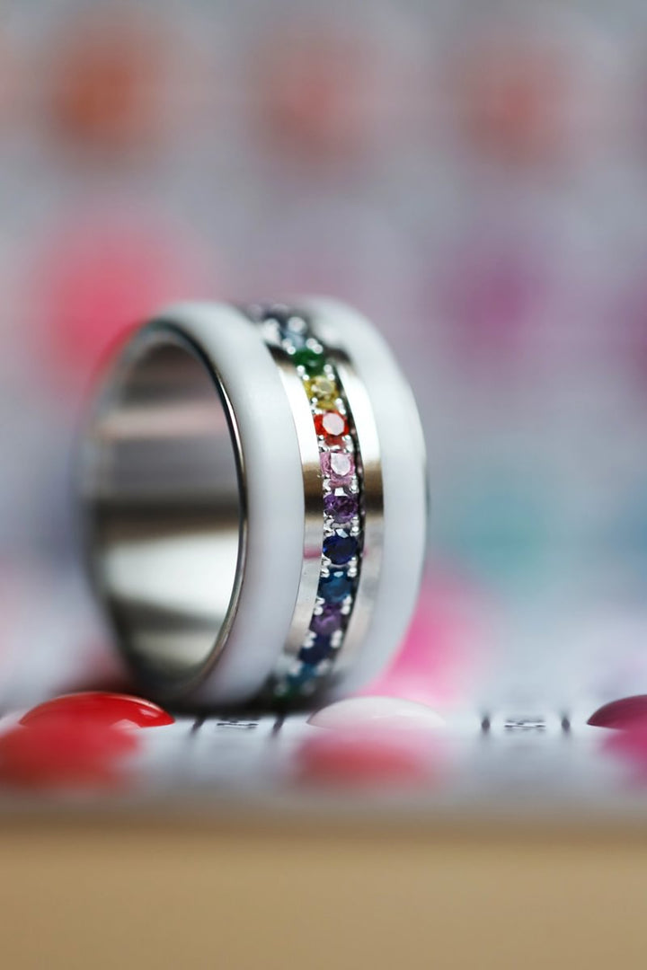 💍 Inner ring (medium addon) "Aura Rainbow" in 925 silver set with zircons