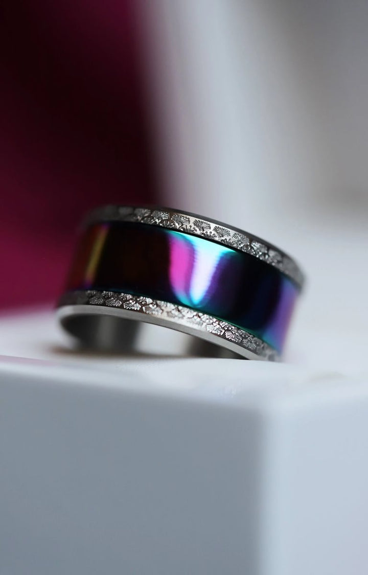 🌈 Inner ring (addon) in 925 silver "Glittering skies" intense rainbow finish for interchangeable mood ring
