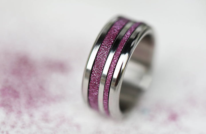 🍇 Set von 2 Innenringe (Mini Addons) aus 925er Silber "Cassis" glitter purple Ausführung für den auswechselbaren mood Ring
