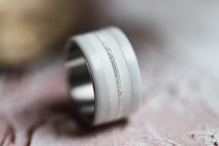 Set von 2 Innenringe (Mini Addons) aus 925er Silber "Ewiger Schnee" Glitter Ausführung  für auswechselbaren mood Ring