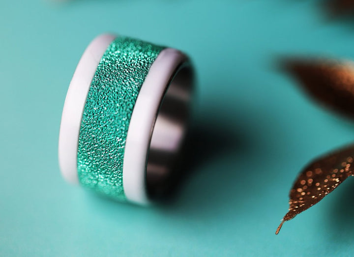 🏝️ Inner ring (addon) in 925 silver "Siwa" intense glitter green finish for interchangeable mood ring