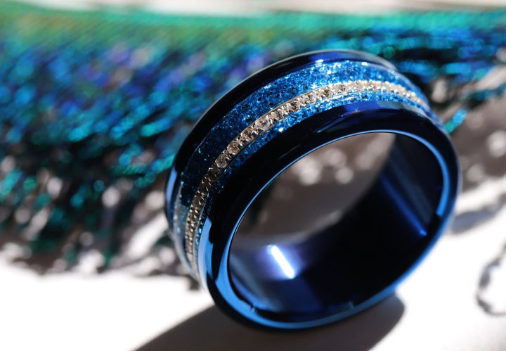 Blue moon 🌘 set of 2 inner rings (mini addons) in 925 silver with blue enamel coating - glitter