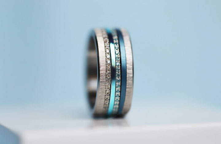 🩵 Pack de 2 anneaux (Addon Mini) en argent 925 "Sky" finition bleu ciel poli pour bague mood interchangeable