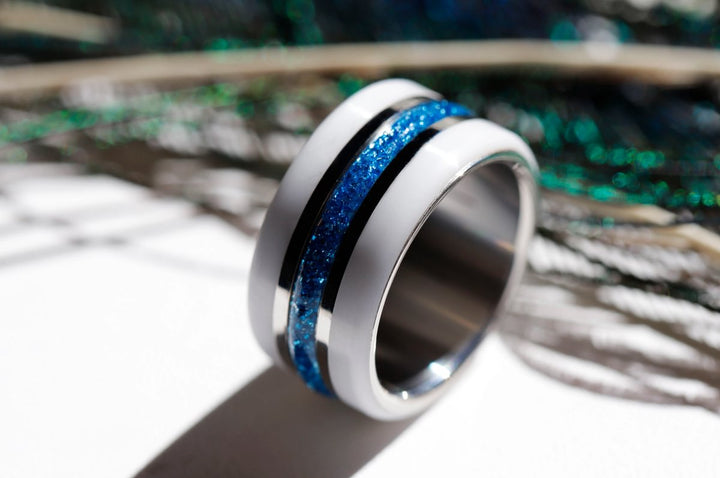 Blauer Mond 🌘 Innenring (Medium Addon) aus 925er Silber mit blauer Emaillebeschichtung - Pailletten