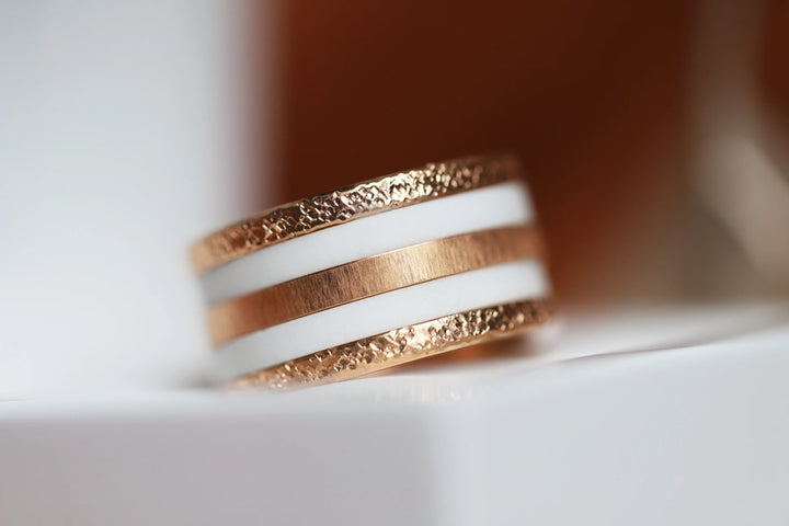 Base small "Rock" en acier rose gold inoxydable pour bague mood interchangeable, Edition collector numérotée de 1 à 100