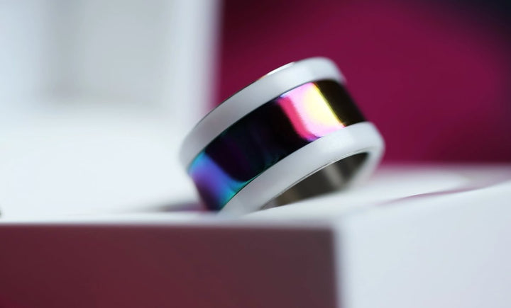 🌈 Inner ring (addon) in 925 silver "Glittering skies" intense rainbow finish for interchangeable mood ring