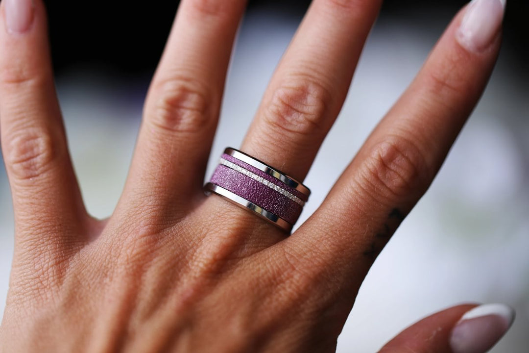 🍇 Inner ring (2/3 addon) in 925 silver "Cassis" glitter purple finish for interchangeable mood ring