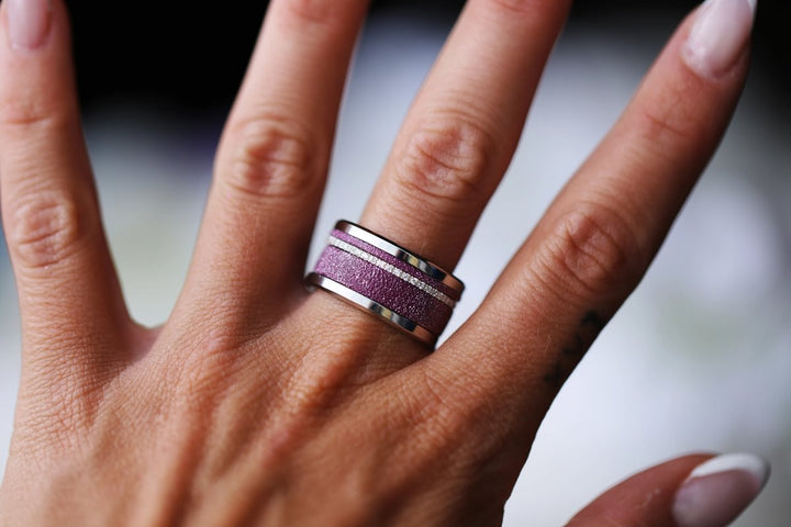🍇 Inner ring (2/3 addon) in 925 silver "Cassis" glitter purple finish for interchangeable mood ring