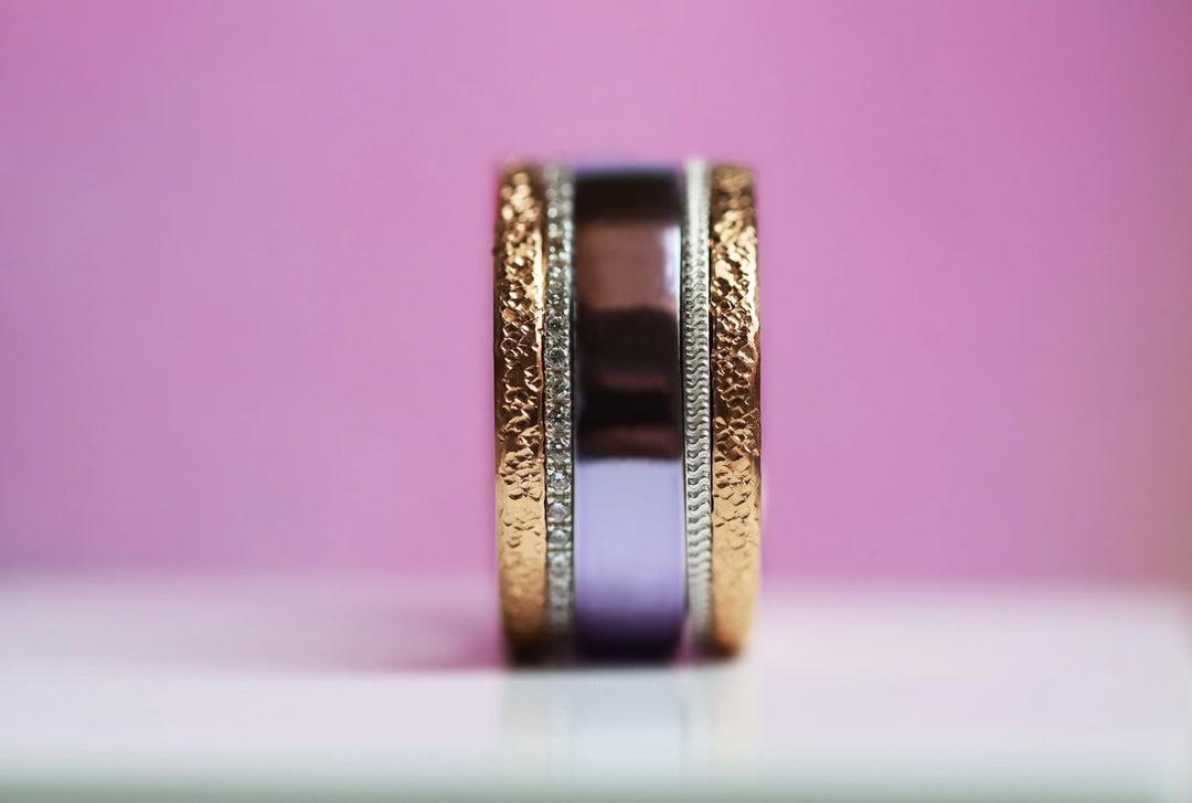 💜 Anneau (deux tiers) en argent 925 "Lila" finition violet  pour bague mood interchangeable
