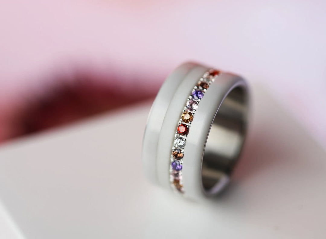 Inner ring (medium addon) "Autumn aura" in 925 silver set with autumn-colored zircons