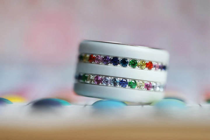 💍 Inner ring (medium addon) "Aura Rainbow" in 925 silver set with zircons