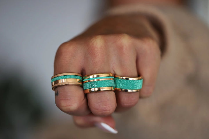 🏝️ Set of 2 inner rings (mini addons) in 925 silver "Siwa" intense glitter green finish for interchangeable mood ring