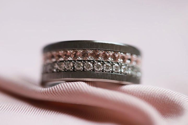 💍 Innenring (Medium Addon) "Aura Kabricot" aus 925er Silber mit apricotfarbenem Zirkonia Steine besetzt serti de zircons abricots