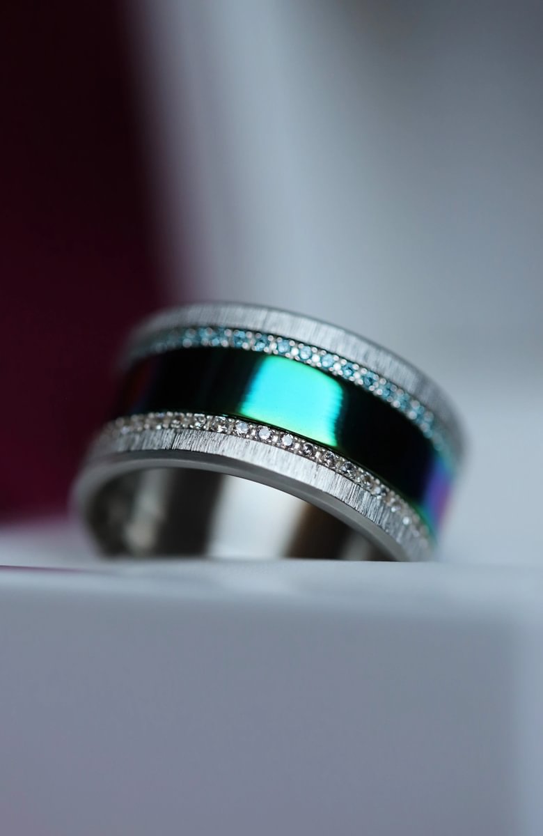 🌈 Innenring (2/3 Addon) aus 925 Silber „Himmel Glanz“ mit einer leuchtenden Regenbogen Beschichtung für deinen mood Ring