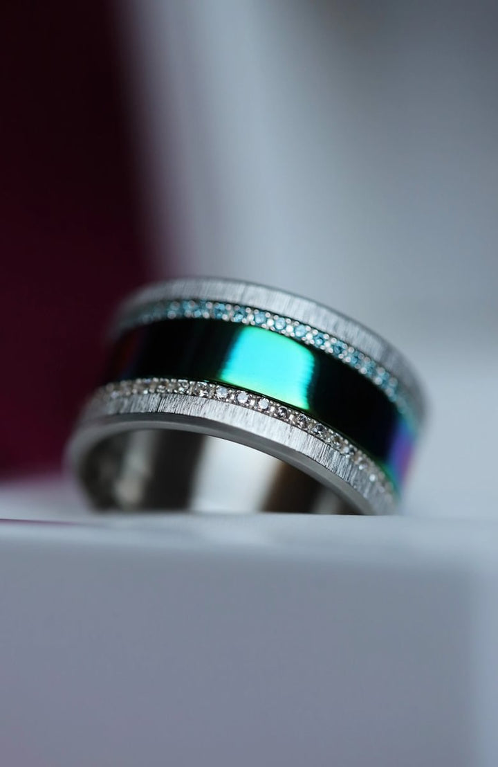 🌈 Innenring (2/3 Addon) aus 925 Silber „Himmel Glanz“ mit einer leuchtenden Regenbogen Beschichtung für deinen mood Ring