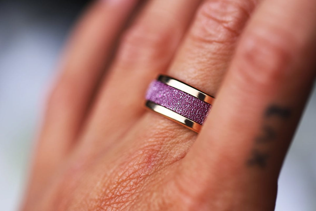🍇 Inner ring (2/3 addon) in 925 silver "Cassis" glitter purple finish for interchangeable mood ring