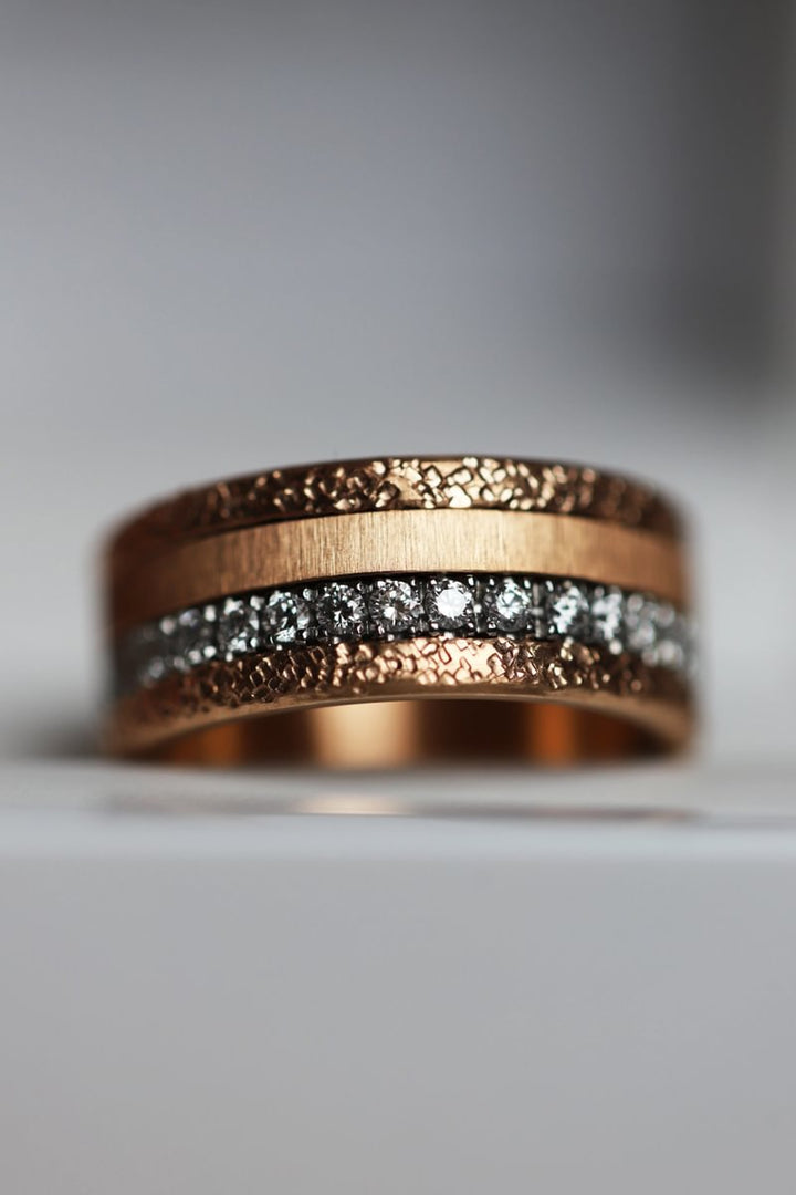 Base extra small "Rock" en acier rose gold inoxydable pour bague mood interchangeable, Edition collector numérotée de 1 à 100