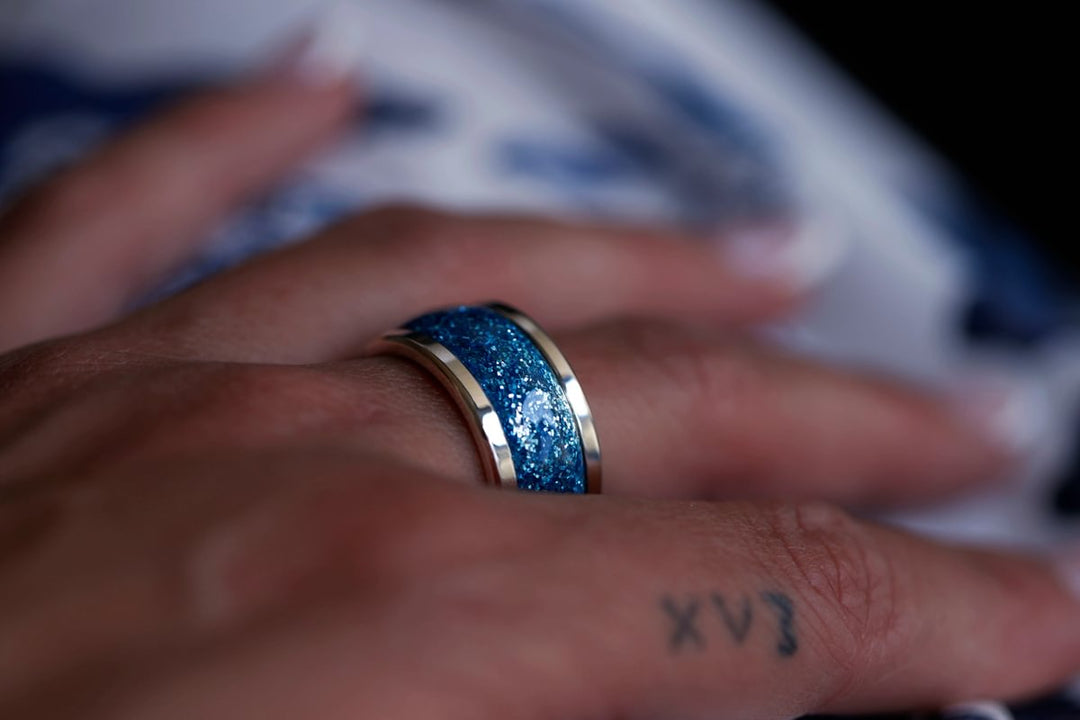 Blue moon 🌘 inner ring (addon) in 925 silver with blue enamel coating - glitter