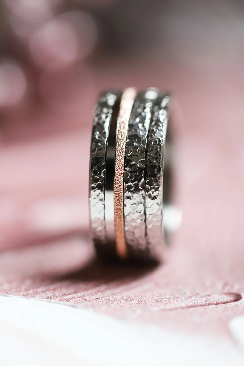 Pack de 2 anneaux(Addon Mini) en argent 925 "Neige éternelle" finition glitter rose gold pour bague mood interchangeable