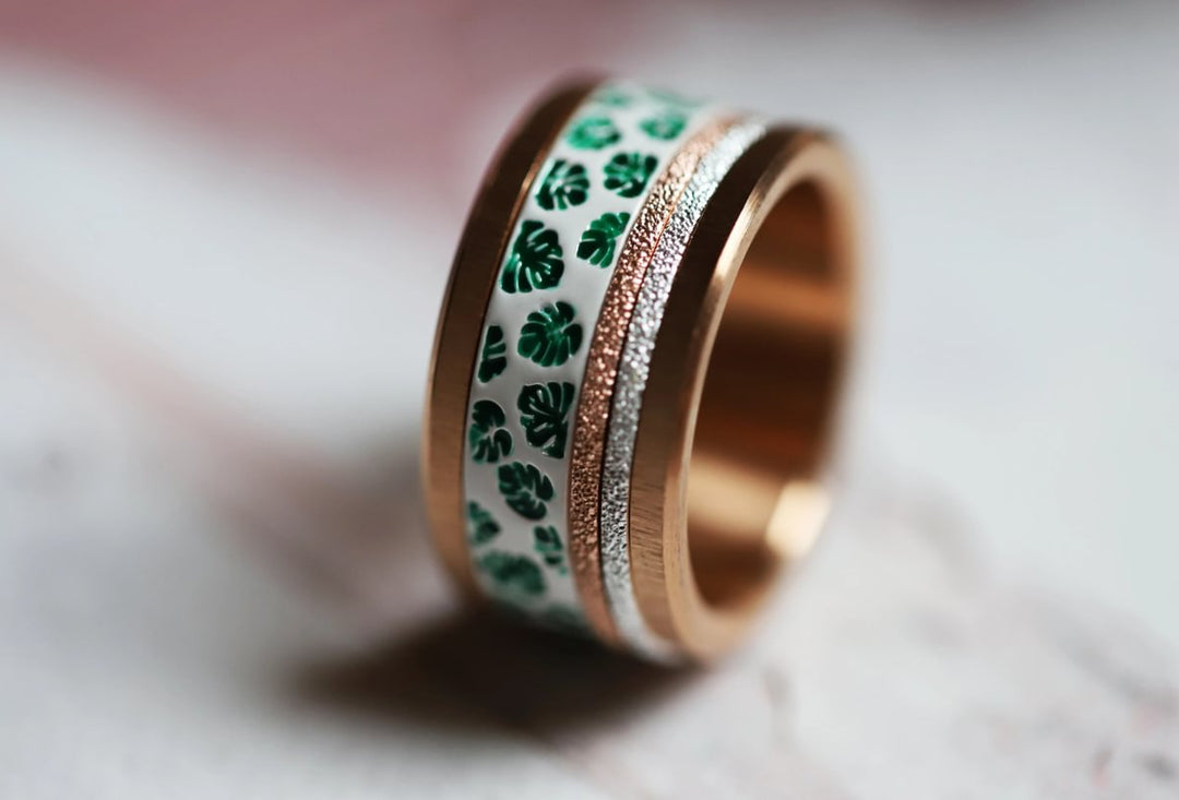 Pack de 2 anneaux(Addon Mini) en argent 925 "Neige éternelle" finition glitter rose gold pour bague mood interchangeable