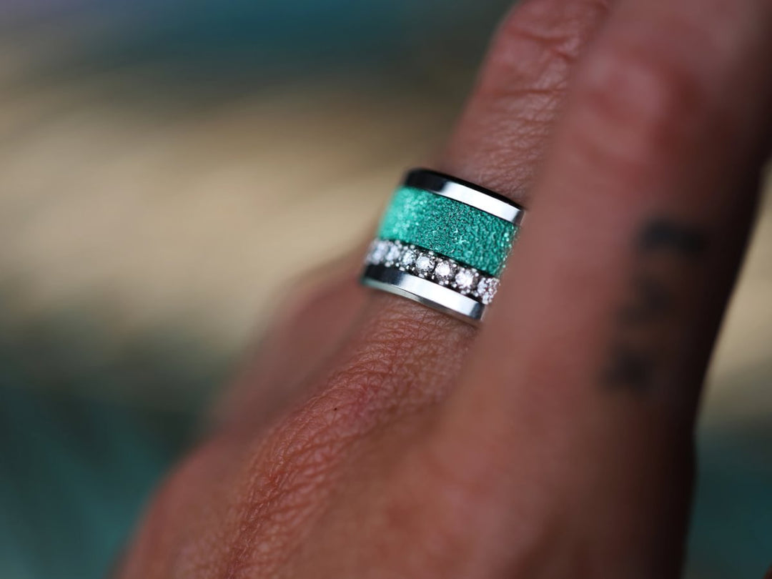 🏝️ Innenring (2/3 Addon) aus 925er Silber "Siwa" glitter green Ausführung für den auswechselbaren mood Ring