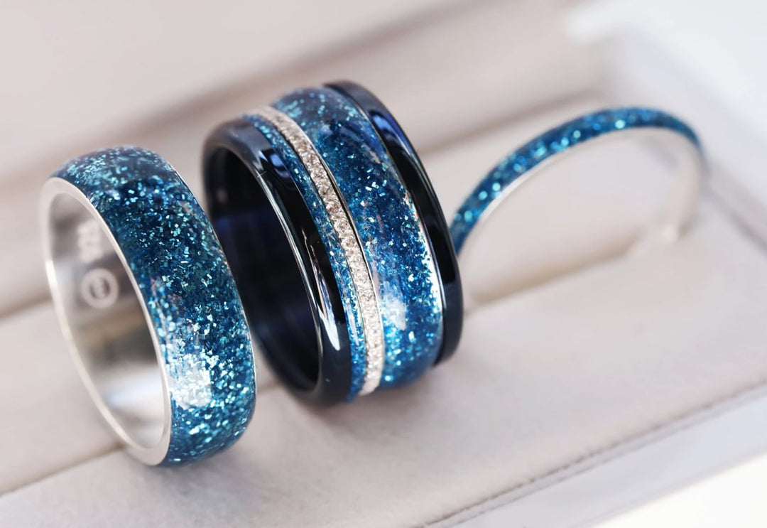 Blue moon 🌘 inner ring (addon) in 925 silver with blue enamel coating - glitter